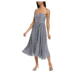 J.Crew Pleated Crinkle Gingham Midi Dress